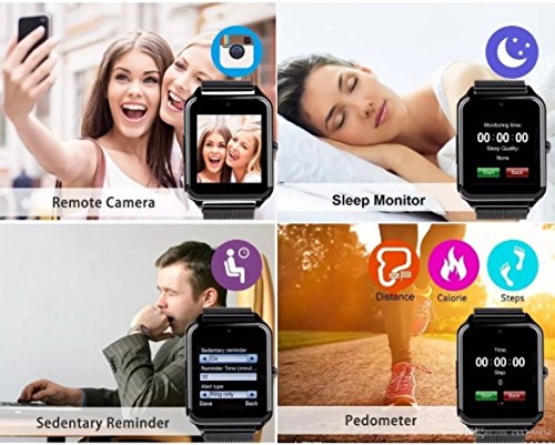 MyTECH Smartwatch Z60 Reloj Celular con Extensible de Metal Bluetooth con Cámara para iPhone Android (Dorado)