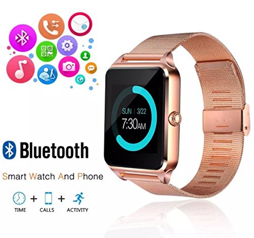 MyTECH Smartwatch Z60 Reloj Celular con Extensible de Metal Bluetooth con Cámara para iPhone Android (Dorado)