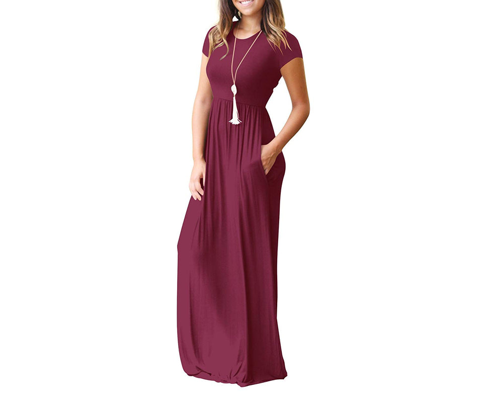 UbdehL Mujer Manga Corta Maxi Vestido Casual Longitud hasta El Piso Largo Fiesta de Verano Club Elegante Vestidos con Bolsillos