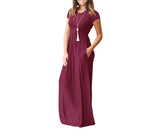 UbdehL Mujer Manga Corta Maxi Vestido Casual Longitud hasta El Piso Largo Fiesta de Verano Club Elegante Vestidos con Bolsillos