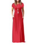 UbdehL Mujer Manga Corta Maxi Vestido Casual Longitud hasta El Piso Largo Fiesta de Verano Club Elegante Vestidos con Bolsillos