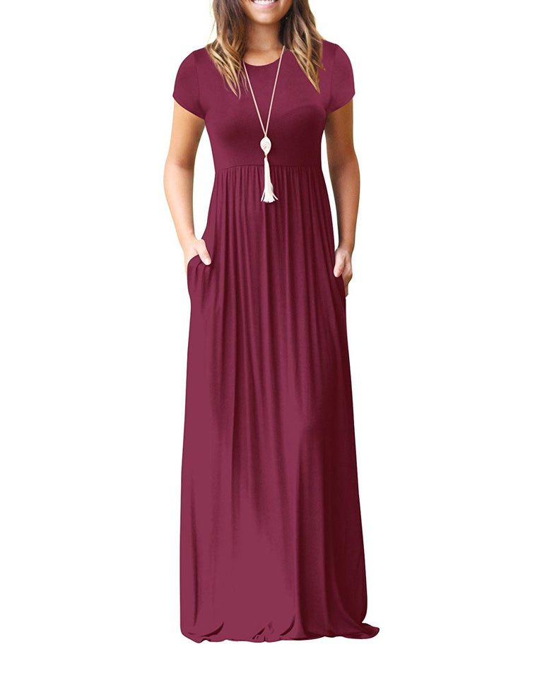 UbdehL Mujer Manga Corta Maxi Vestido Casual Longitud hasta El Piso Largo Fiesta de Verano Club Elegante Vestidos con Bolsillos