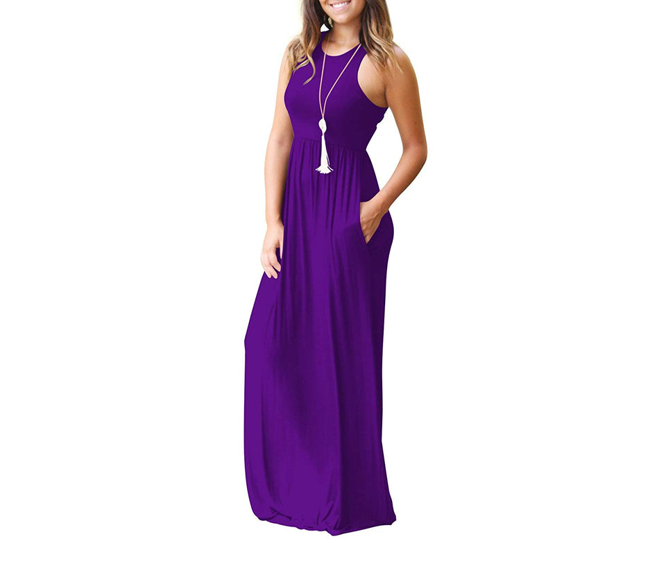 UbdehL Mujer Manga Corta Maxi Vestido Casual Longitud hasta El Piso Largo Fiesta de Verano Club Elegante Vestidos con Bolsillos