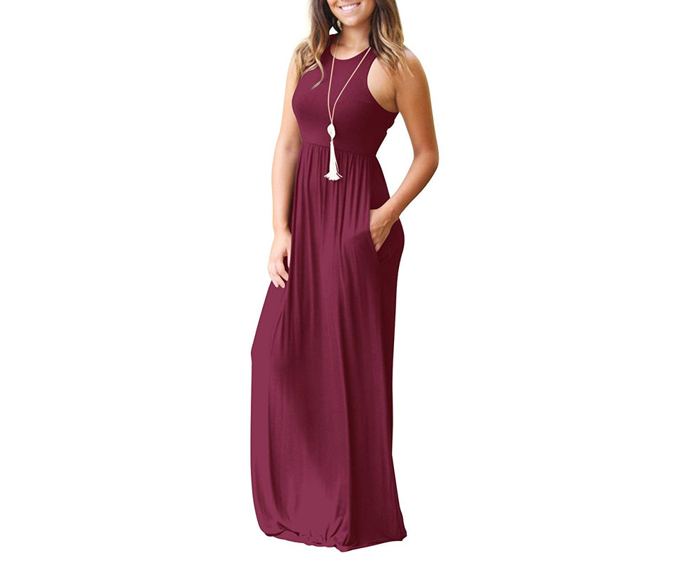 UbdehL Mujer Manga Corta Maxi Vestido Casual Longitud hasta El Piso Largo Fiesta de Verano Club Elegante Vestidos con Bolsillos