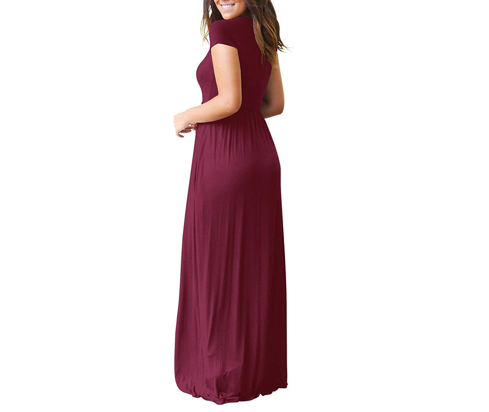 UbdehL Mujer Manga Corta Maxi Vestido Casual Longitud hasta El Piso Largo Fiesta de Verano Club Elegante Vestidos con Bolsillos