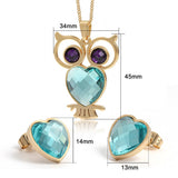 CARSINEL Chapado de 18K Oro para Joyería de Moda Collar de Mujer Juegos Búho Colgante Acero Inoxidable Collar Pendientes Cristal Juegos
