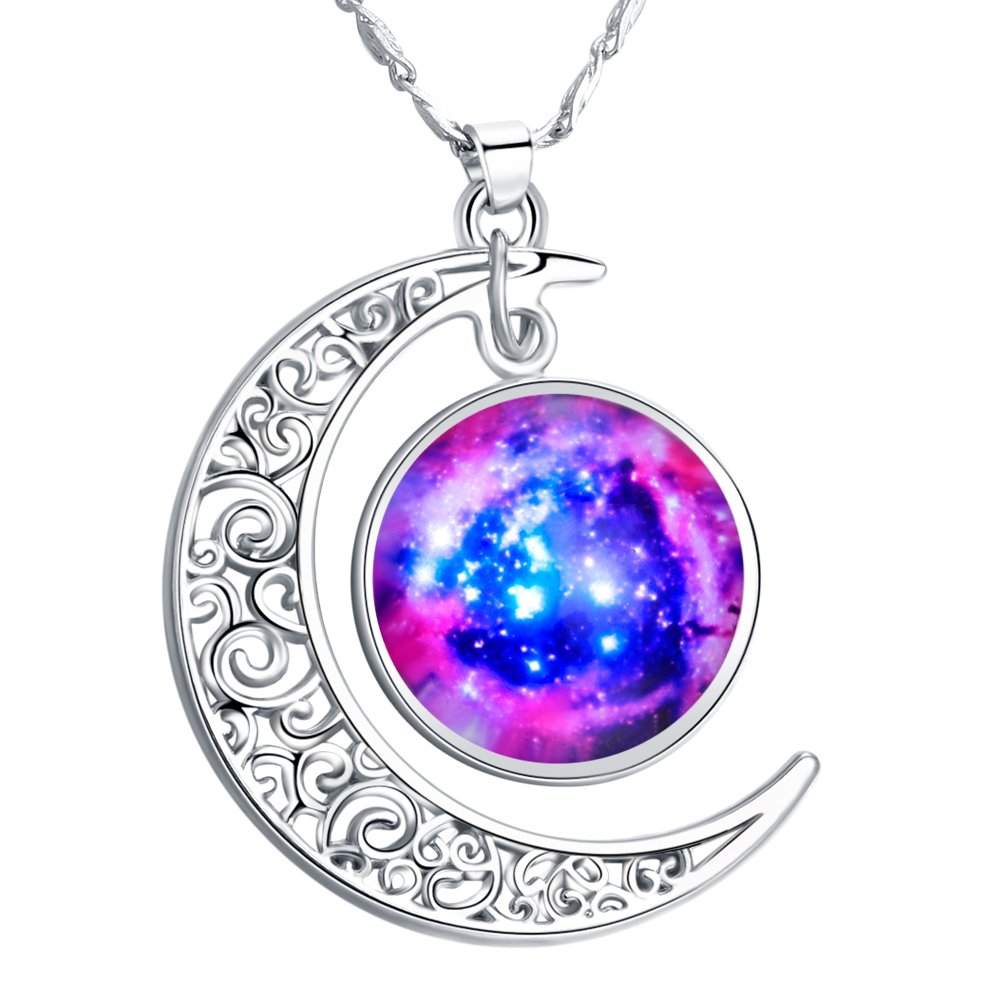 FANSING Precioso Collar para Mujer, Collares cósmicos de Luna Creciente, Joyas Universe Space, 18