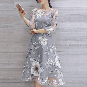 Vestido de Mujer Vestido de cóctel Cimaybo, Vestido de Fiesta, Vestido de Fiesta, Fiesta de Boda, Fiesta de Boda, Estampado Floral de Organza,Manga 3/4, línea Talle Alto