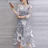 Vestido de Mujer Vestido de cóctel Cimaybo, Vestido de Fiesta, Vestido de Fiesta, Fiesta de Boda, Fiesta de Boda, Estampado Floral de Organza,Manga 3/4, línea Talle Alto
