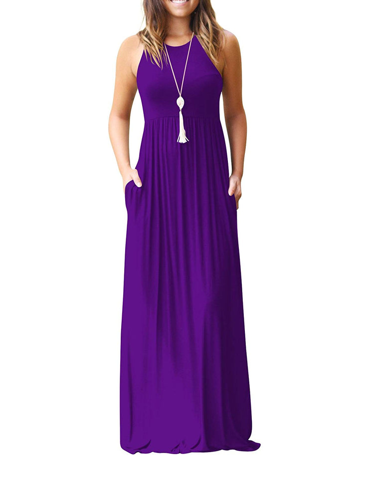 UbdehL Mujer Manga Corta Maxi Vestido Casual Longitud hasta El Piso Largo Fiesta de Verano Club Elegante Vestidos con Bolsillos