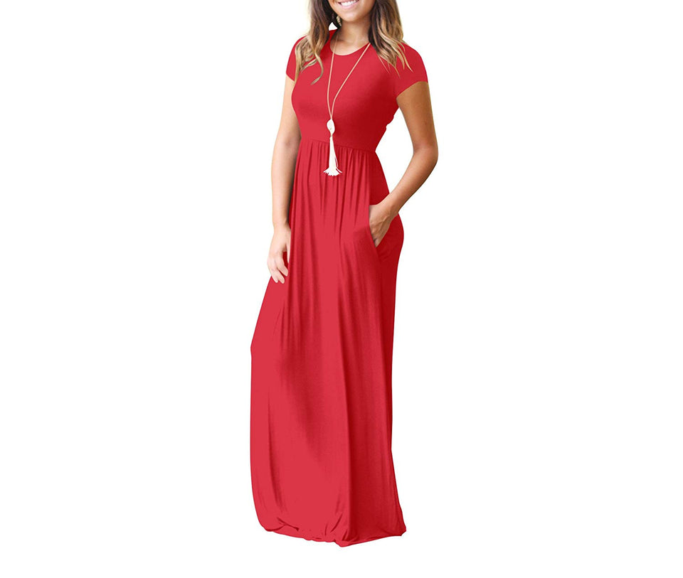 UbdehL Mujer Manga Corta Maxi Vestido Casual Longitud hasta El Piso Largo Fiesta de Verano Club Elegante Vestidos con Bolsillos