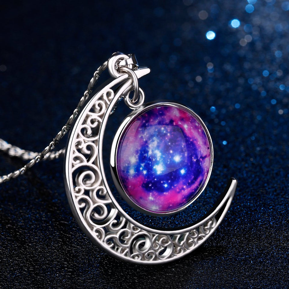 FANSING Precioso Collar para Mujer, Collares cósmicos de Luna Creciente, Joyas Universe Space, 18"+ 2" Cadena