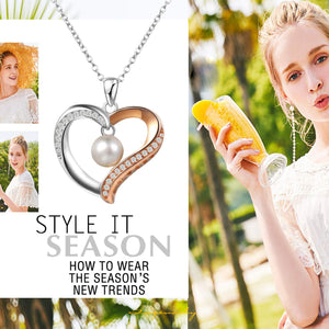 Aroncent Collar Mujer de 925 Plata de Ley Colgante Corazón con Perla Circonita Cadena Ajustable Joyería Joya Moda Diseño Original Regalo para Amor Madre Novia, Plata Oro