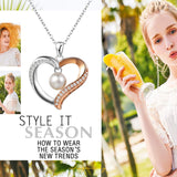 Aroncent Collar Mujer de 925 Plata de Ley Colgante Corazón con Perla Circonita Cadena Ajustable Joyería Joya Moda Diseño Original Regalo para Amor Madre Novia, Plata Oro