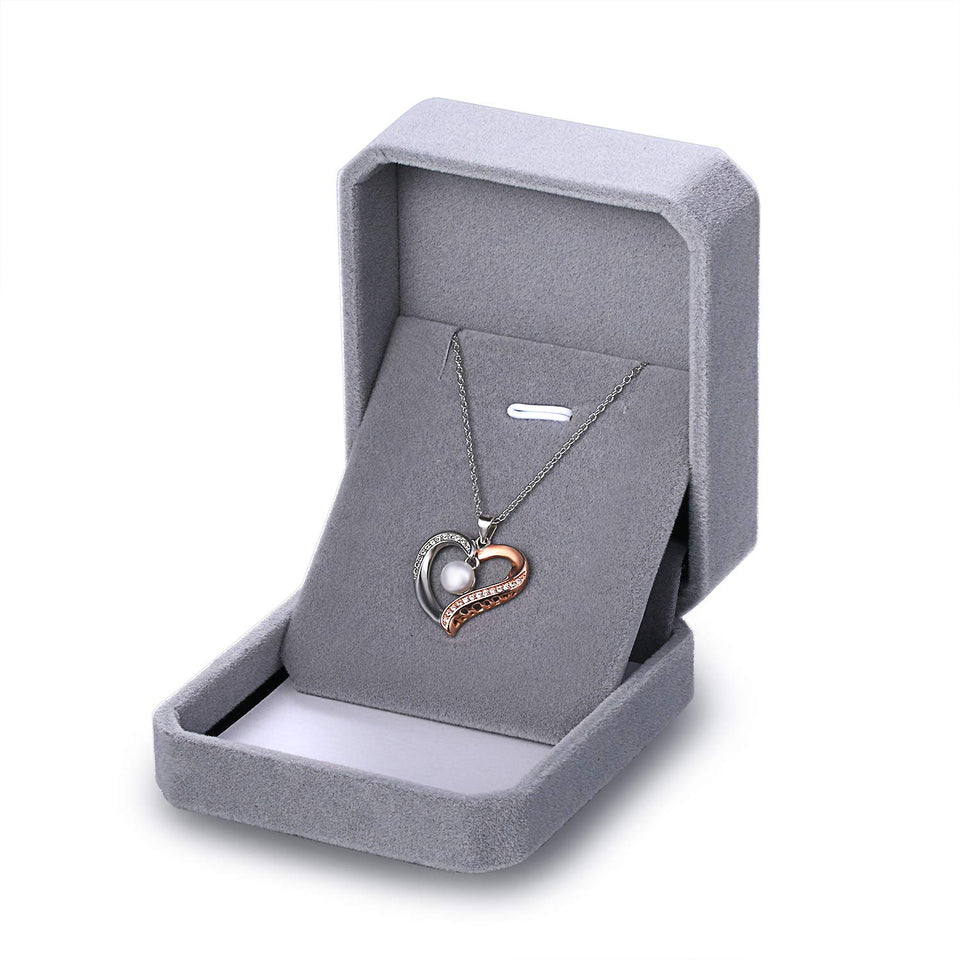Aroncent Collar Mujer de 925 Plata de Ley Colgante Corazón con Perla Circonita Cadena Ajustable Joyería Joya Moda Diseño Original Regalo para Amor Madre Novia, Plata Oro