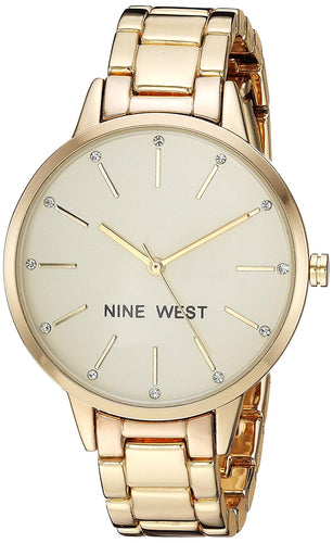 Nine West NW2098CHGB Reloj Análogo para Mujer, color Beige/Oro