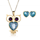 CARSINEL Chapado de 18K Oro para Joyería de Moda Collar de Mujer Juegos Búho Colgante Acero Inoxidable Collar Pendientes Cristal Juegos