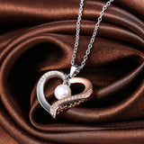 Aroncent Collar Mujer de 925 Plata de Ley Colgante Corazón con Perla Circonita Cadena Ajustable Joyería Joya Moda Diseño Original Regalo para Amor Madre Novia, Plata Oro