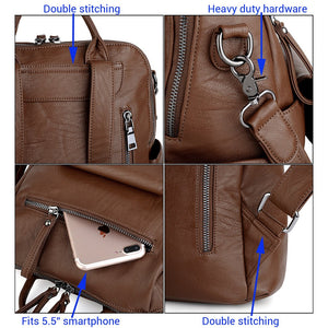 UTO Bolsos de Mujer Bolsos Mochila 3 Maneras PU Cuero Lavado Señoras Mochila Bolso de Hombro