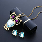 CARSINEL Chapado de 18K Oro para Joyería de Moda Collar de Mujer Juegos Búho Colgante Acero Inoxidable Collar Pendientes Cristal Juegos